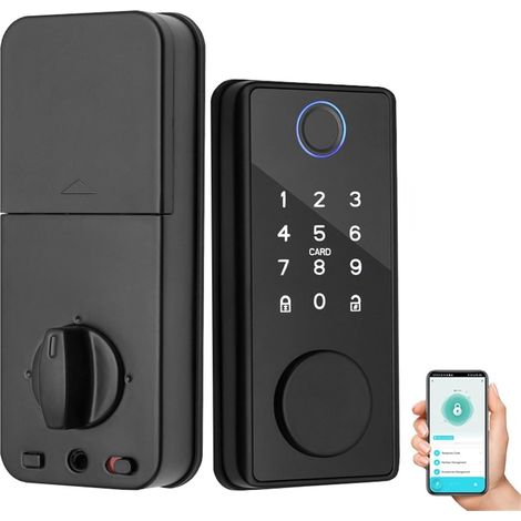Serrure de Porte Intelligente en Bois, Mot de Passe, Empreintes digitales, Bluetooth, Serrure électronique, clé mécanique, Verrouillage Automatique, Application numérique, verrou à pêne Dormant (1/5)