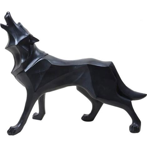 Wolf-Skulptur – Geometrisches Tierornament aus Harz, dekorative Statue für Zuhause oder Büro (Schwarz)