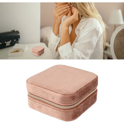 Mini boîte à bijoux de voyage, boucles d'oreilles, bagues, boîte à bijoux zippée, boîte de rangement à bijoux multifonctionnelle portable à double couche, style 3. (1/5)