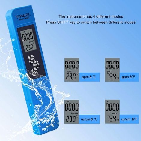 Medidor digital 4 en 1 de pH, TDS, EC y temperatura para agua potable y acuarios (1/5)