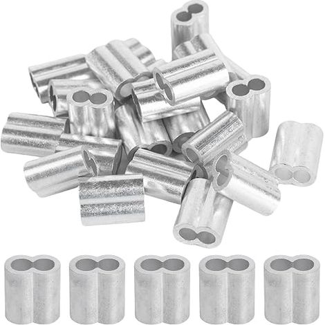 Manchons à Sertir en Aluminium, Bagues de Sertissage pour Câbles Acier, Double Embouts Argentés, Clips de Manchons à Boucle à Sertir pour Câbles Métalliques et Extrémités de Câbles