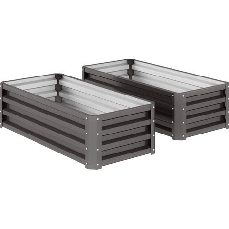 110 x 50 x 30 cm, métal, gris foncé, sol ouvert, pour balcon de jardin, Ensemble métallique surélevé de 2 plates-bandes (1/5)