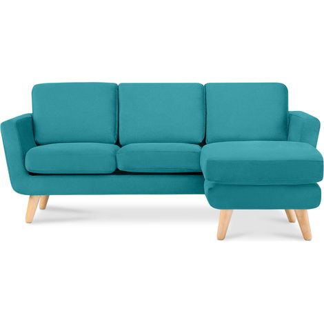 KONSIMO Ecksofa rechts mit Armlehnen und Gestell aus Massivholz "TAGIO", Türkis, Stoff, Scandinavian, 190x78x151cm (1/4)