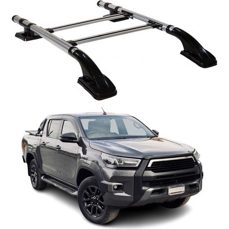 OMAC KIT Barres de Toit Trans+Long Compatible avec Toyota Hilux 2005-2015 Aluminium Gris (1/5)