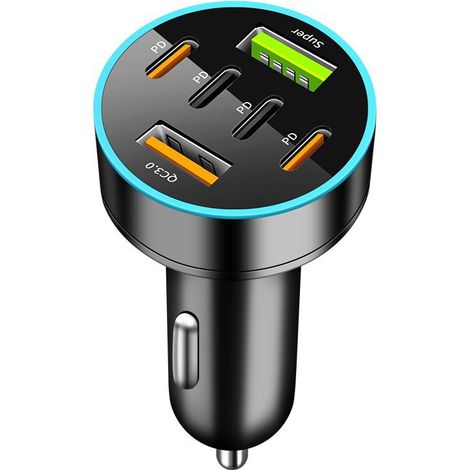 New SUPER+PD+3.1A 5-port car charger with 6 USB ports - Black (1/3)