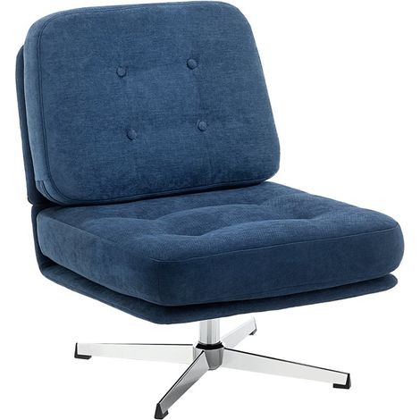 Sillón giratorio azul oscuro tapizado en chenilla con asiento ancho y patas metálicas (1/5)