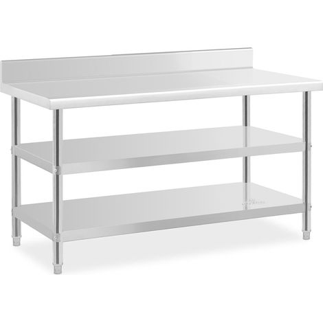 Tavolo da lavoro in acciaio inox con alzatina - 150 x 70 x 16,5 cm - 226 kg - 2 ripiani 140007319