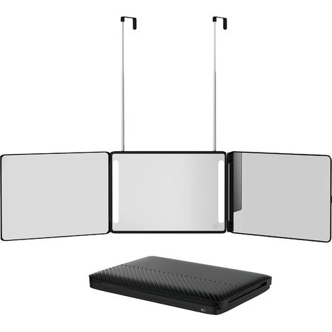 Miroir mural Auralum Max à trois volets, design rectangulaire avec cadre et finition mate, éclairage intégré, noir (1/5)