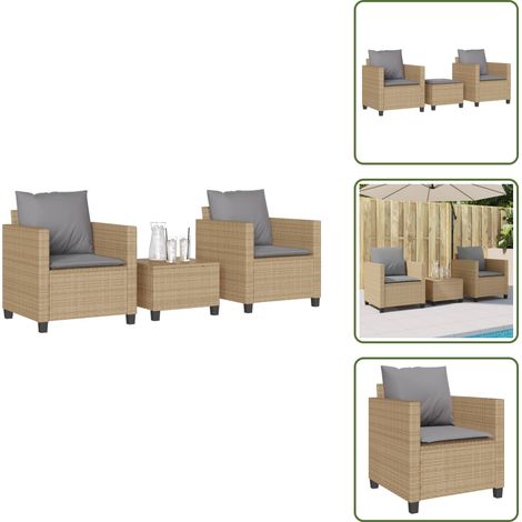 Tavolino da bistrò - vidaXL Set da Bistrò 3 pz con Cuscini Beige in Polyrattan - Mobili da esterno