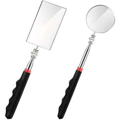 2 Pièces Miroirs D’Inspection Télescopique, 360 Degrés Rotation Miroir Auto D'inspection Réglables pour Réparation Vérification Automobile Véhicules (Circulaire+Carré) - (1/5)