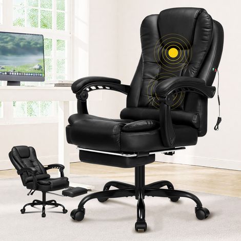 ELFORDSON Massage Office Chair with Footrest Executive Gaming Seat PU Leather