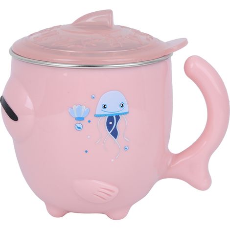 Gobelet isotherme enfant en acier inoxydable, motif dessin animé mignon, tasse à collation avec couvercle, rose (1/5)