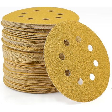 Lot de 100 disques de 5 pouces en papier abrasif auto-agrippant grain 120 pour ponceuse orbitale à métaux, bois et aléatoire (1/5)
