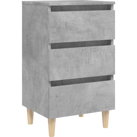 Mesita de noche 3 cajones con patas de madera 40 x 35 x 69 cm madera contrachapada gris DEC033222