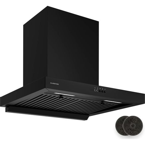 Klarstein AeroClean Cooker Hood - 60cm Wall Mounted Extractor, 721 m³/h Boost, A++ Energy, LED Lighting 3800-4200 K, Quiet 52 dB, Black, Exhaust & Charcoal Filters