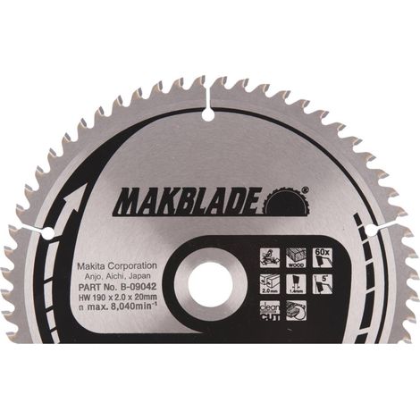 MAKITA-B-09042 À ONGLET DISQUE MAKBLADE 190 JANTE 2 X 1,4 MM TIGE 60Z 5 DEGRÉS DE 20 (1/3)