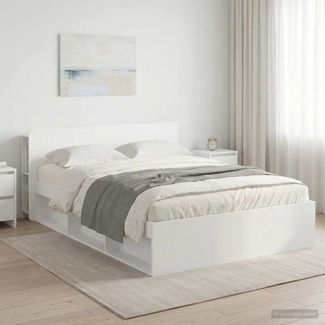 vidaXL Cadre de lit avec rangement avec tête de lit Blanc 160 x 200 cm (1/5)