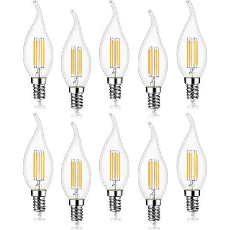 Lot de 10 4W Ampoule de Filament LED E14 470LM Flamme Bougie Blanc froid 6000K, Non-Dimmable, Angle de Faisceau 360° (1/5)