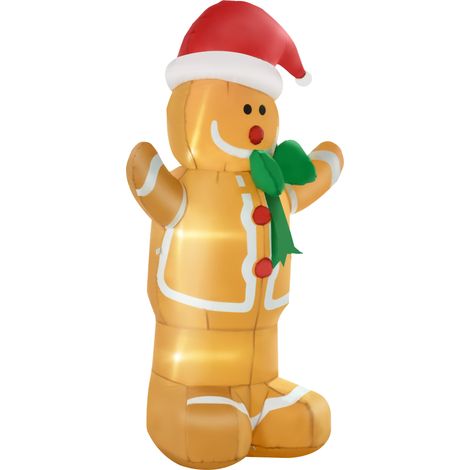 Décoration de Noël gonflable : bonhomme en pain d'épice de 1,83 m avec nœud, 3 LED, souffleur intégré, décoration de jardin (1/5)