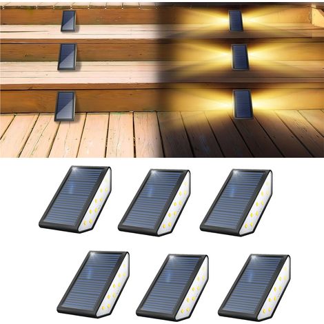 Confezione da 6 luci solari per gradini da esterno, bianco caldo, impermeabili IP65, accensione automatica, per patio, cortile, vialetto, portico. (1/5)