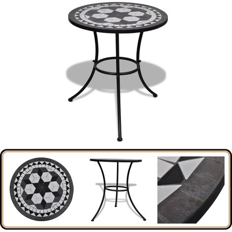 Table de bistro Noir et blanc 60 cm Mosaïque - Table De Jardin - Table D'appoint - Mobilier De Jardin - Table En Céramique - Table Noire (1/5)