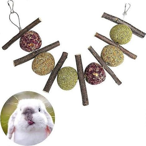 Oreilles d'orge - Jouets à mâcher naturels en forme de balle et de bâtonnet pour lapin, hamster, perroquet, etc. (1/5)