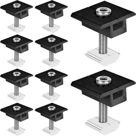 Fixation Panneau Solaire: 10 Pièces Support Panneau Solaire en Aluminium 30 mm, Support Montage Panneau Solaire en T pour Panneau Photovoltaïque Camping Car Mural Toiture, Avec Ecrous et Boulon (1/4)