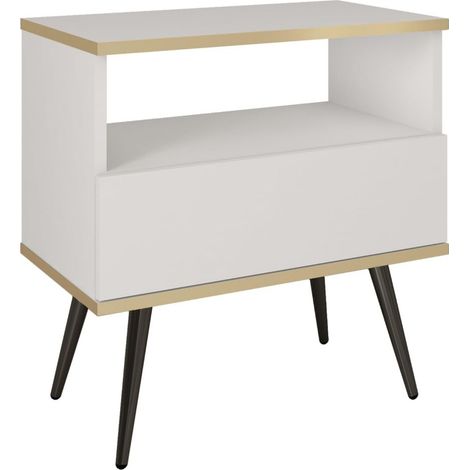 Comodino, Bianco, gambe nere, 54 x 59 x 39 cm (1/4)