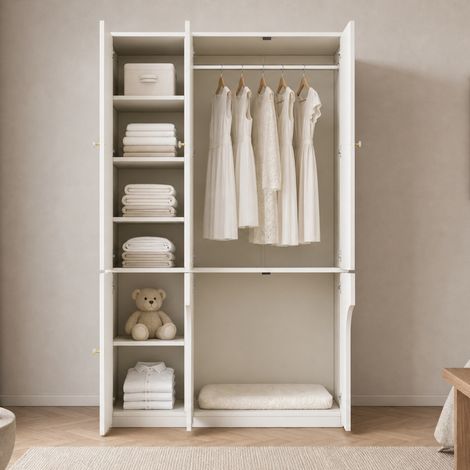Armadio a 3 ante con barra appendiabiti, nicchia aperta ad arco, 120 x 50 x 200 cm, bianco OKMYHOME (1/5)