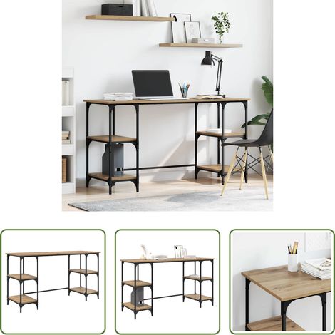 vidaXL Bureau chêne - Bureau Chêne artisanal 140 x 50 x 75 cm Bois d'ingénierie (1/5)
