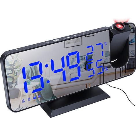 Réveil Numérique LED avec Projection, Radio et Miroir Réglable - Design Moderne (1/5)