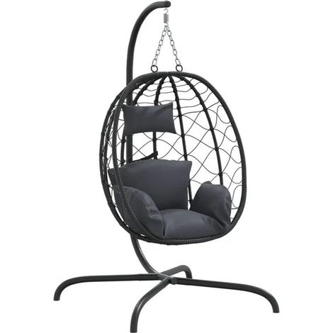 Fauteuil suspendu avec coussins en rotin polyéthylène et structure en acier gris anthracite. (1/5)