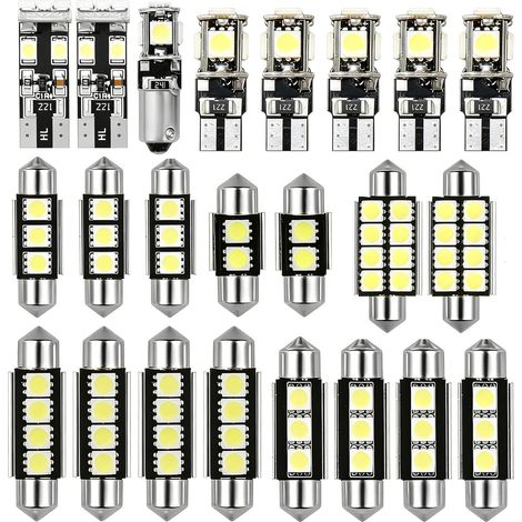 23pcs Kit Ampoule LED Voiture Intérieur Sans Erreur Canbus, Blanc Xénon 6000K T10 W5W C5W Festoon (31/36/42mm) Éclairage Plafonnier Coffre Plaque d'Immatriculation pour VW Ford Honda (1/5)