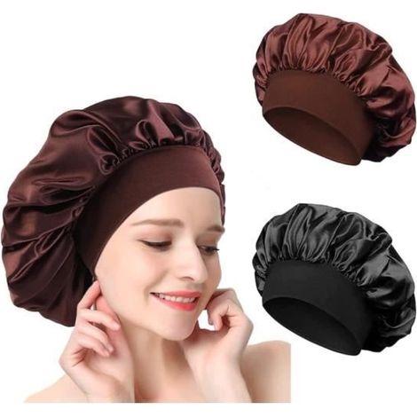(Wunderschöne Farben) Nachthaube – Satin – 2-teilig – Bequem – Anti-Frizz – Verstellbarer Gummizug (1/4)