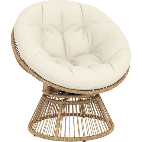 Fauteuil papasan pivotant 360° - fauteuil de jardin - Outsunny - coussin moelleux 12cm - polyrotin et acier - naturel