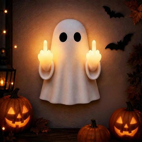 Leuchtende LED-Nachtlampe in Form von Mittelfingergeistern, niedliche und lustige Halloween-Statue, warm leuchtende Wandleuchte, einzigartiges Geschenk (1 Stück) (1/4)