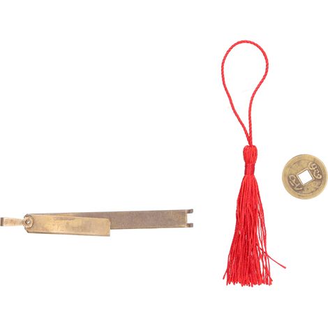 Antikes chinesisches Kupfer-Vorhängeschloss für Truhen und Schatullen – inklusive Schlüsselschloss mit Medaille und Anhänger – Material: reines Kupfer – Maße: 9,7 x 3,2 x 1,1 cm (1/5)