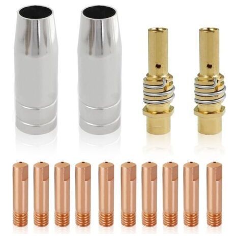 14-teiliges 0,8-mm-Zubehörset für MIG-Schweißbrenner MB15AK, Kontaktgasdüse für Schweißbrenner, Diffusorspitzenhalter, Kupferkontaktspitzen für MIG/MAG-Schweißbrenner-Verschleißteile (1/4)