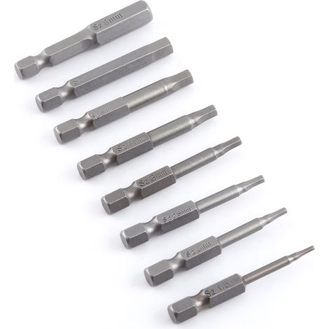 Set mit 8 magnetischen Schraubendreherbits, 50 mm, mit 1/4"-Sechskantaufnahme, aus S2-Stahl, Größen H1,5 bis H8 (1/4)