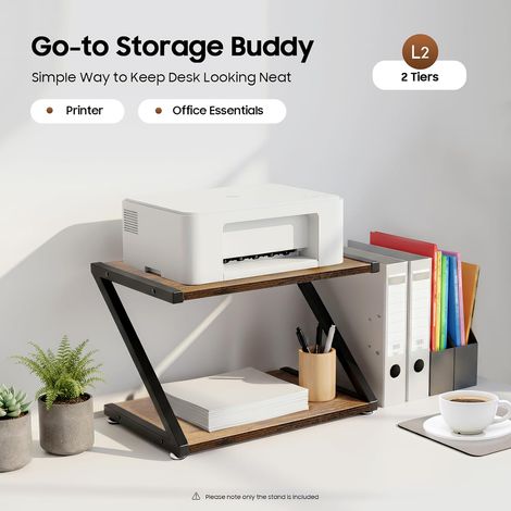 Barres d'impression à 2 niveaux Support d'imprimante Bureau en bois Design cadre Z Capacité de charge : 10 kg Organiseur de bureau pour étude salon et bureau (1/5)