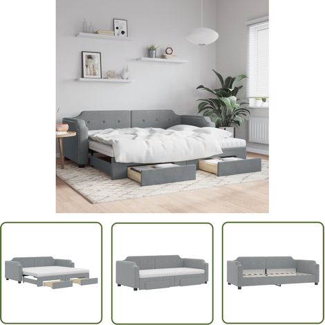 vidaXL Tagesbett Ausziehbar mit Schubladen Hellgrau 100x200 cm Stoff (1/5)