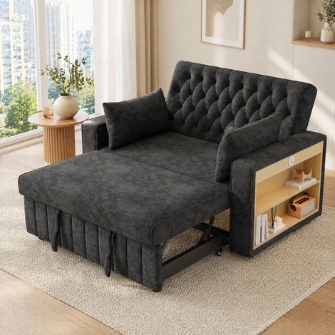Divano letto 140 x 137 x 84 cm in Chenille grigio, reclinabile a 3 posizioni con porte USB e 2 cuscini (1/5)