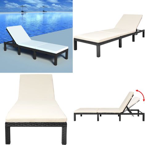Chaise longue avec coussin Résine tressée Noir - Chaise Longue - Mobilier De Jardin - Transats - Bain De Soleil - Fauteuil Inclinable - Home & Living (1/5)