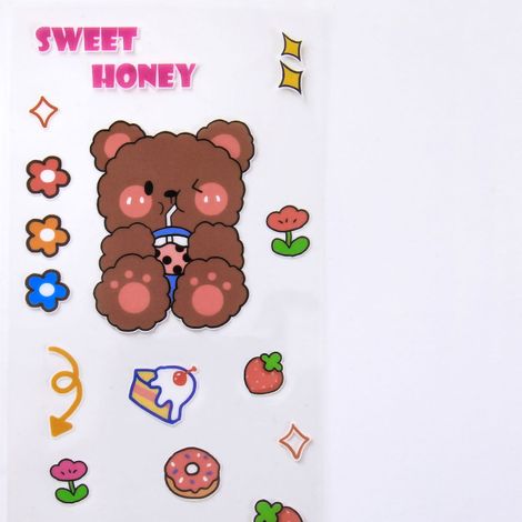 Autocollants Kawaii Ourson avec Bubble Tea, Style Animé Transparent, PET imperméable, Faciles à Décoller, Décoratifs pour Livres DIY, Lot de 2 (1/4)