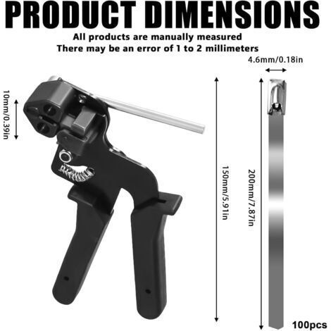 Outil pour serre-câbles : pince et pistolet avec 100 serre-câbles en acier inoxydable 200 mm x 4,6 mm – Pour serrer et couper les serre-câbles métalliques (1/4)