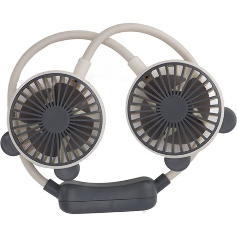 Ventilador de cuello portátil de doble cabezal, flexible, recargable por USB, manos libres, mini ventilador colgante para oficina y viajes, color marrón rojizo.