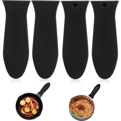 Lot de 4 poignées antidérapantes en silicone noir pour ustensiles de cuisine en fonte et en aluminium (1/4)