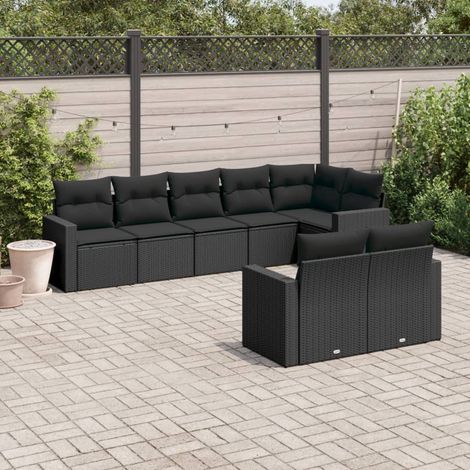 8-tlg. Garten-Sofagarnitur mit Kissen Schwarz Poly Rattan (1/3)