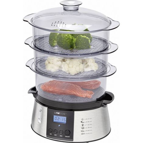 Clatronic DG 3547 Vaporetto elettrico, 3 contenitori, display LCD, 800 W, alluminio, nero/acciaio inossidabile (1/6)