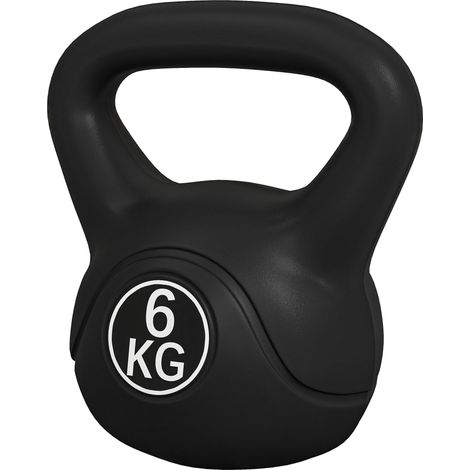 Kettlebell de 6 kg en plastique et sable, avec base plate et poignée, 20 x 13 x 22 cm, noir (1/5)